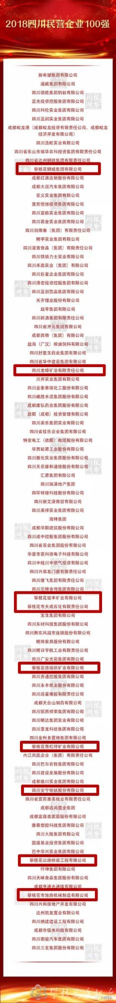 四川首次发布民营企业100强，攀枝花上榜企业数量位居全省第二！